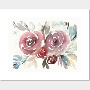 Flowing Watercolor Roses Posters and Art